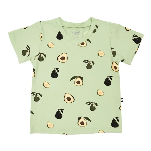 Kyte Baby Toddler V-Neck Tee Shirt in Avocado Print Green Size 3T Bamboo Shirt - Picture 1 of 9